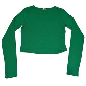 Cotton On Emerald Green Long Sleeve‎ Crop Top Large Y2K Layering Vibrant Bold